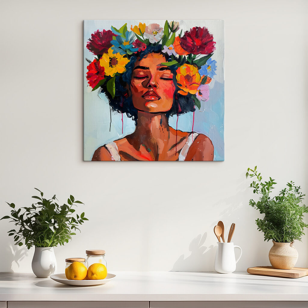A painting of a woman with flowers in her hair