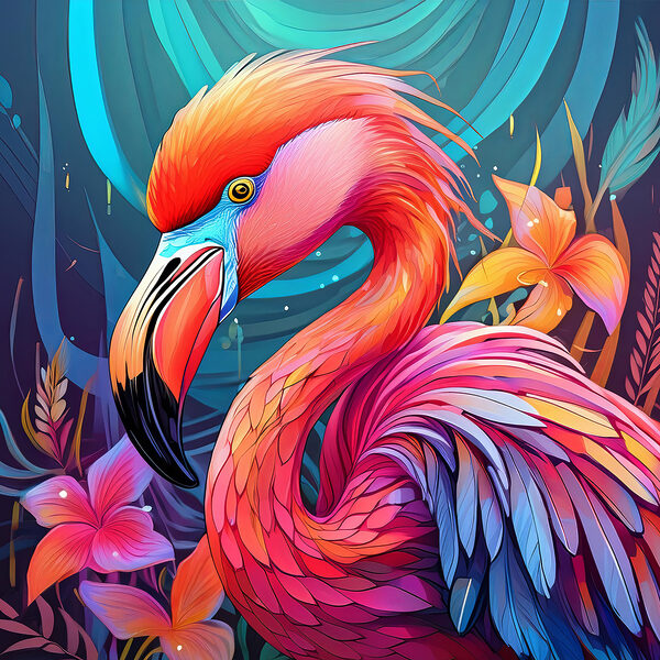 A colorful flamingo with flowers A colorful flamingo with flowers