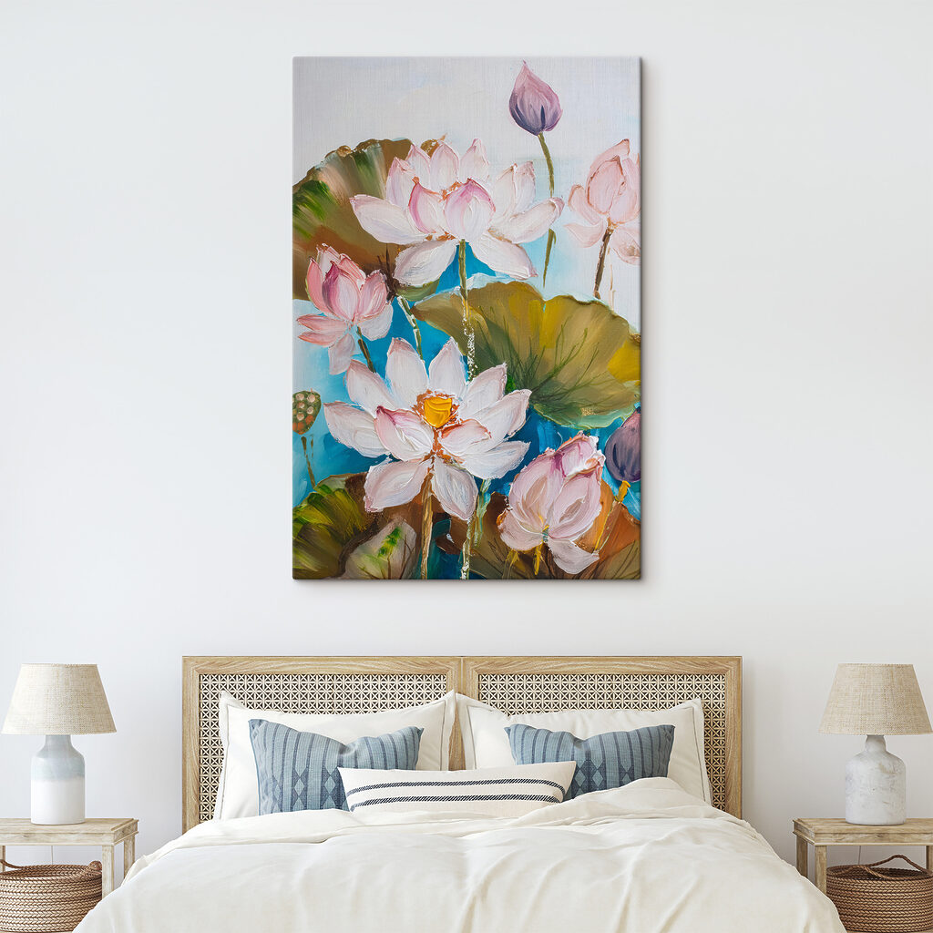 A painting of flowers and leaves