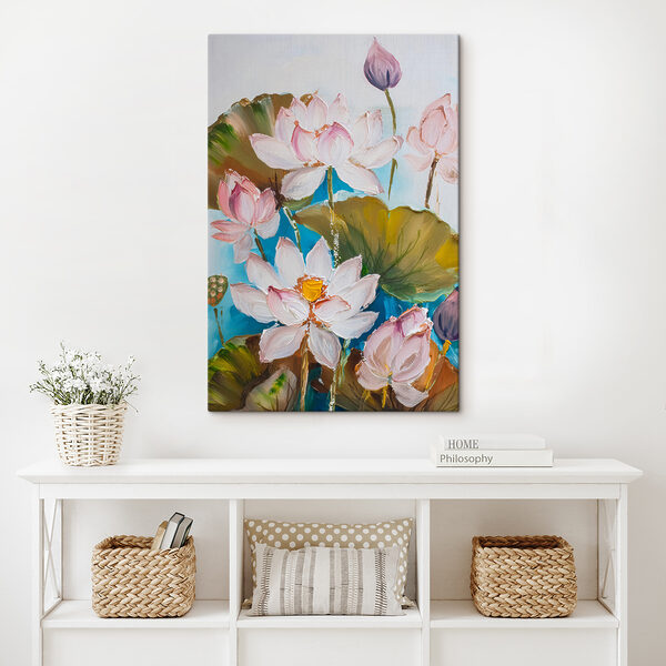 A painting of flowers and leaves