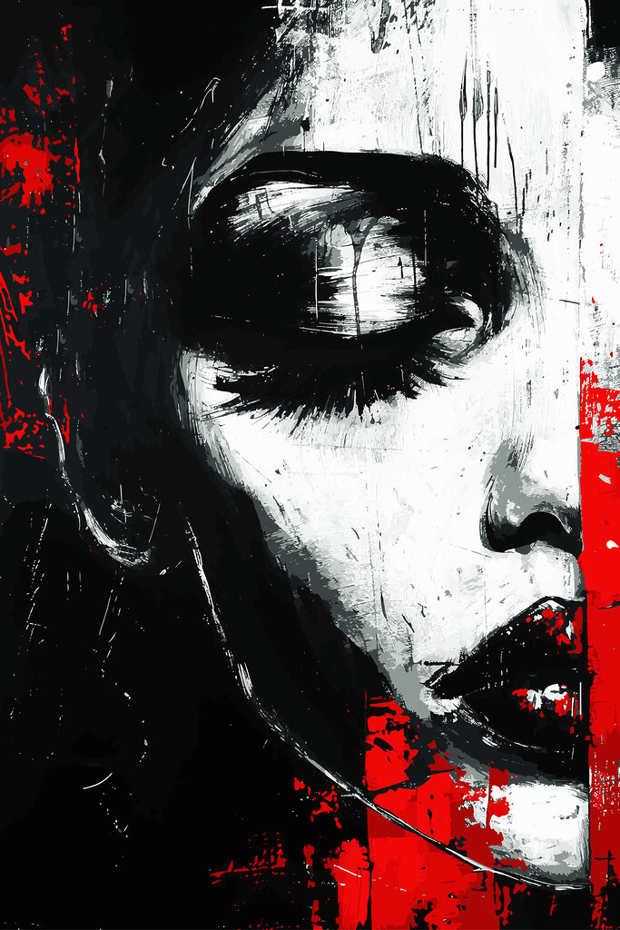 A woman's face with red lips and black eyes A woman's face with red lips and black eyes