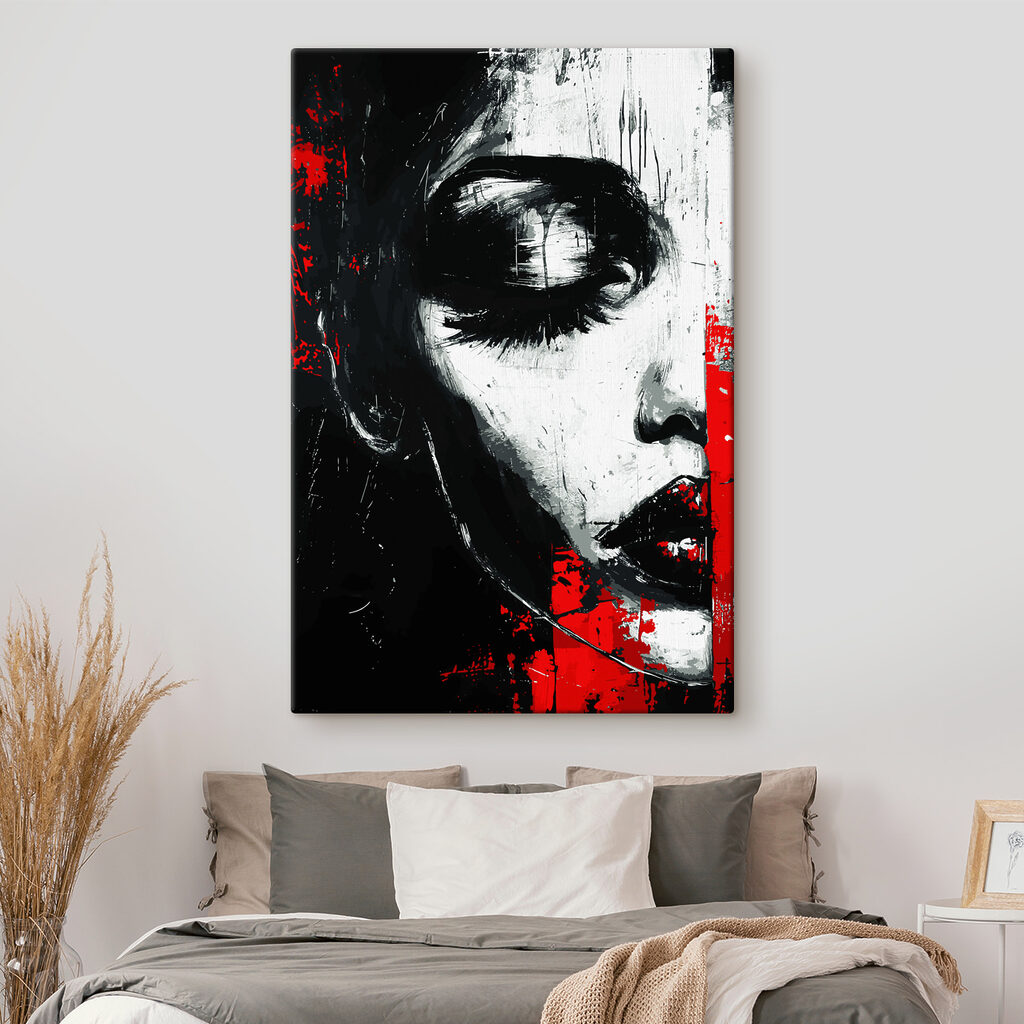 A woman's face with red lips and black eyes A woman's face with red lips and black eyes