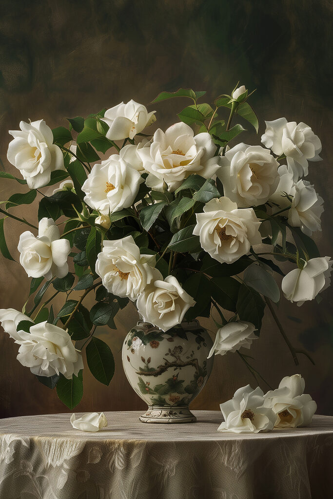 A vase with white flowers