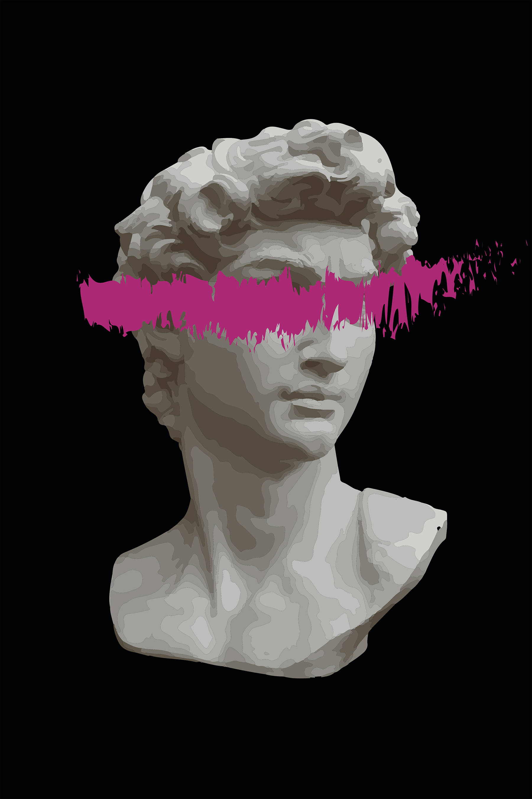 A statue of a man with a pink line