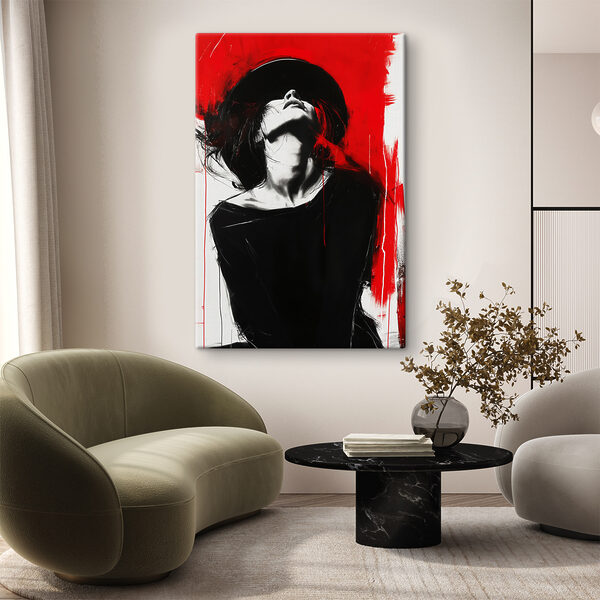 Quadri Una donna con un cappello nero su uno sfondo rosso (COD: s38561) Quadri Quadri Una donna con un cappello nero su uno sfondo rosso (COD: s38561)