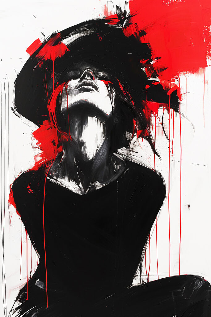 A painting of a woman with red paint on her face A painting of a woman with red paint on her face