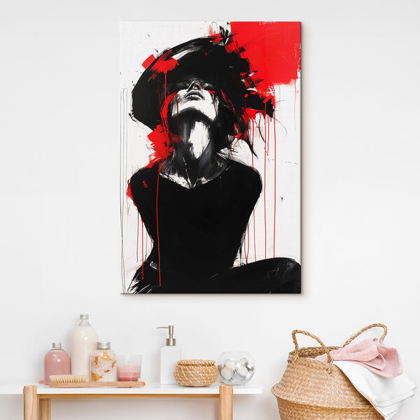 A painting of a woman with red paint on her face A painting of a woman with red paint on her face