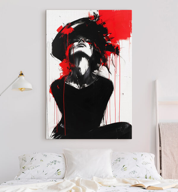A painting of a woman with red paint on her face A painting of a woman with red paint on her face