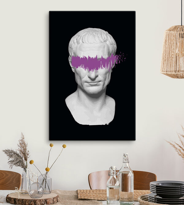A white statue with purple line over eyes A white statue with purple line over eyes