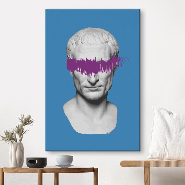A white statue with purple line over eyes A white statue with purple line over eyes