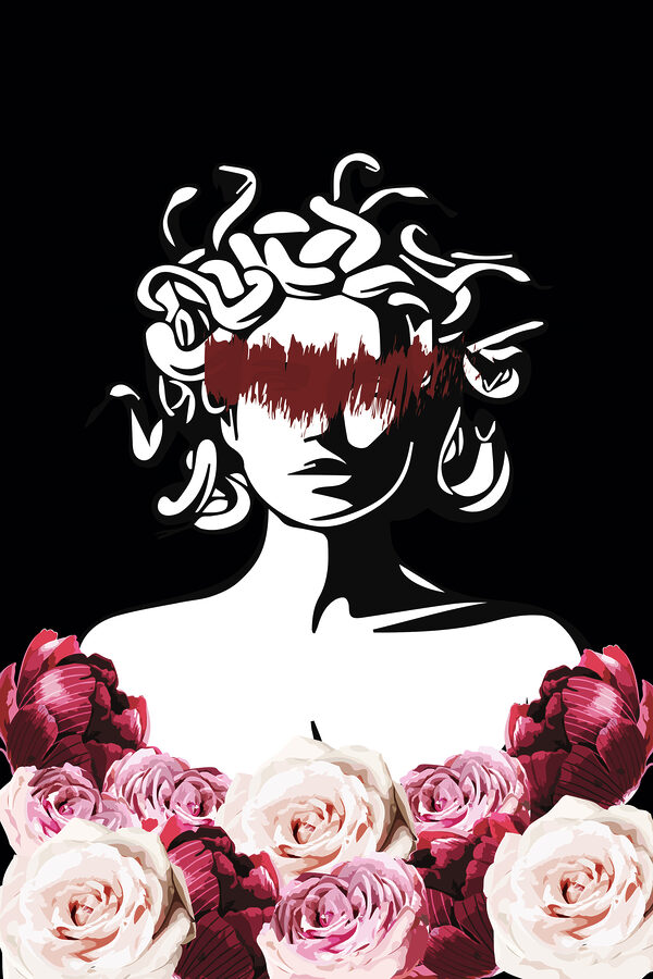 A woman with medusa's hair and flowers A woman with medusa's hair and flowers