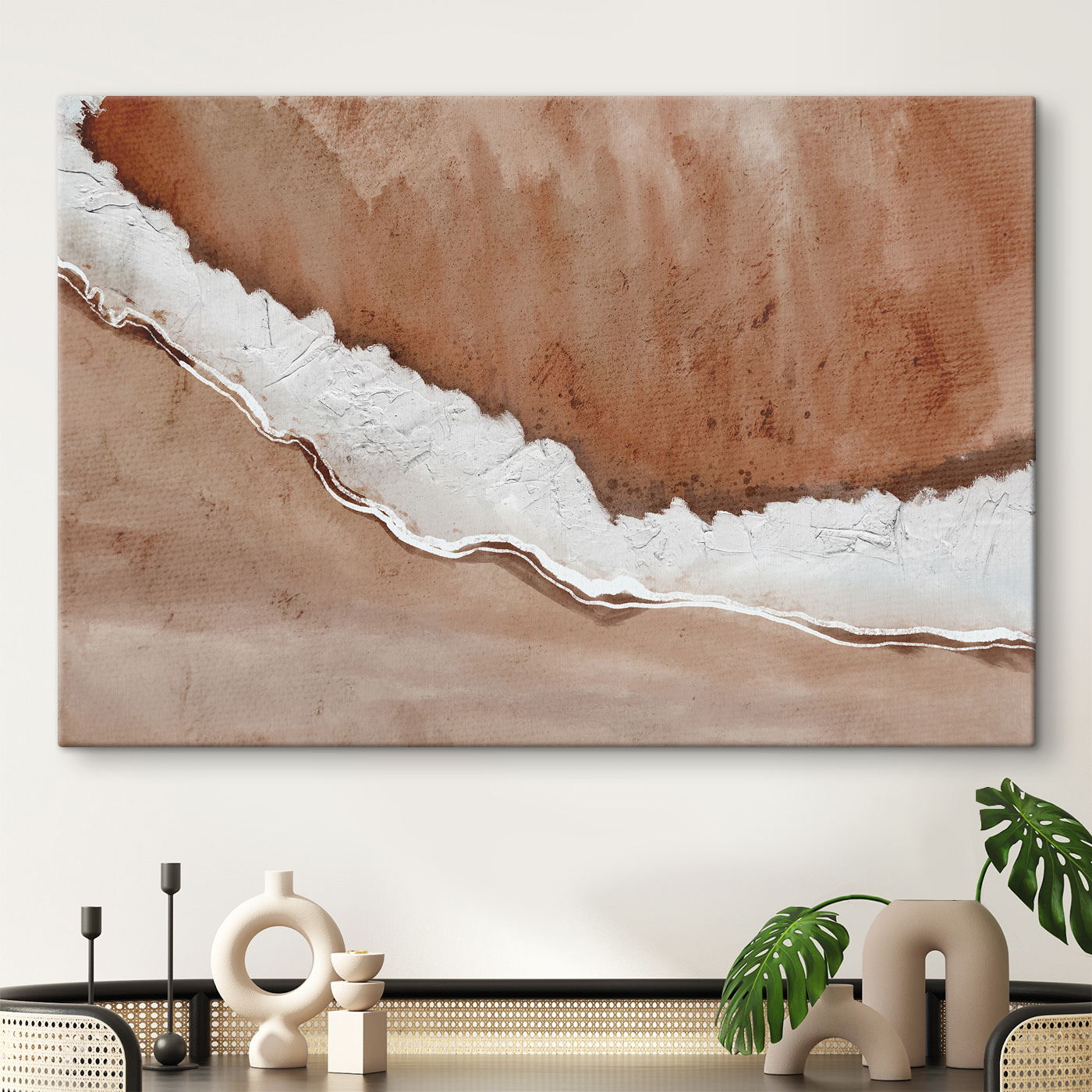A watercolor painting of a beach A watercolor painting of a beach