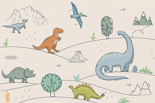 Un disegno di dinosauri e montagne Un disegno di dinosauri e montagne