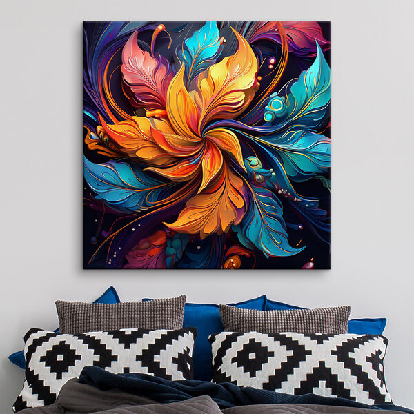 A colorful flower with leaves