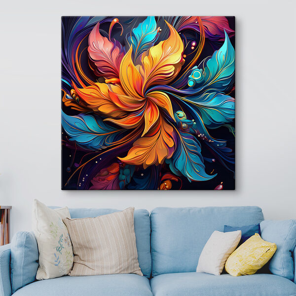 A colorful flower with leaves