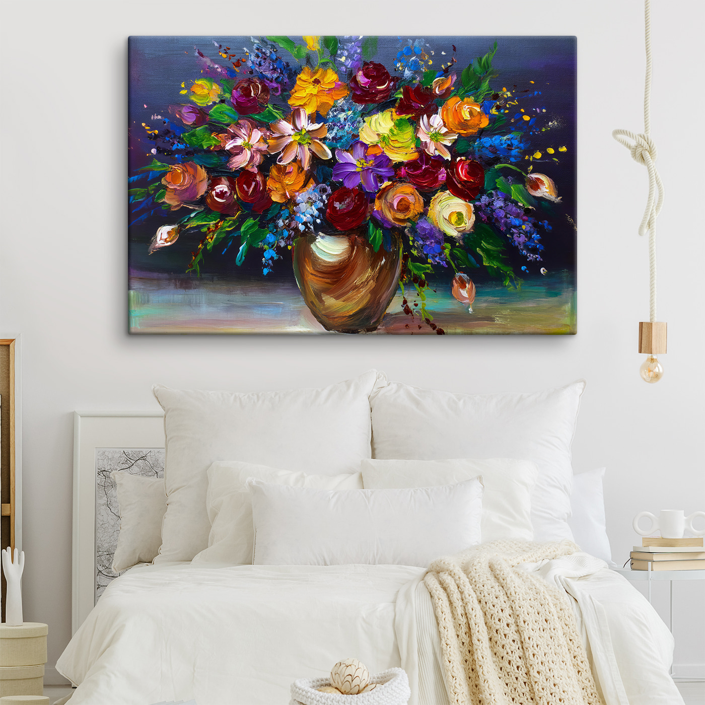 A painting of flowers in a vase