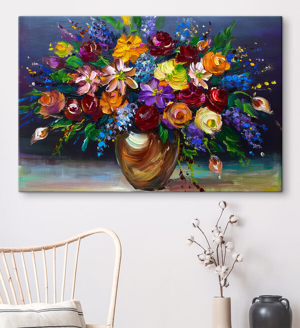 A painting of flowers in a vase