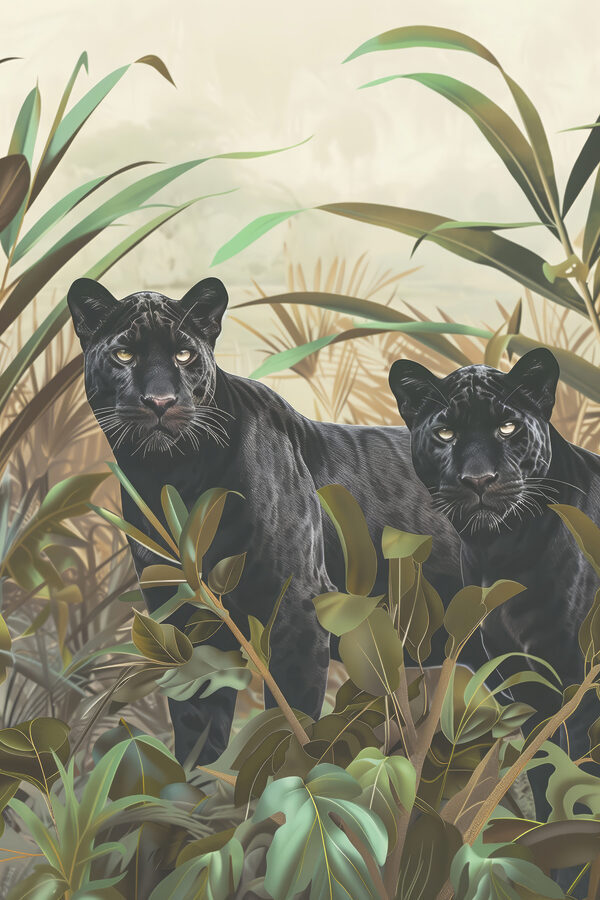 Two black tigers in the jungle Two black tigers in the jungle