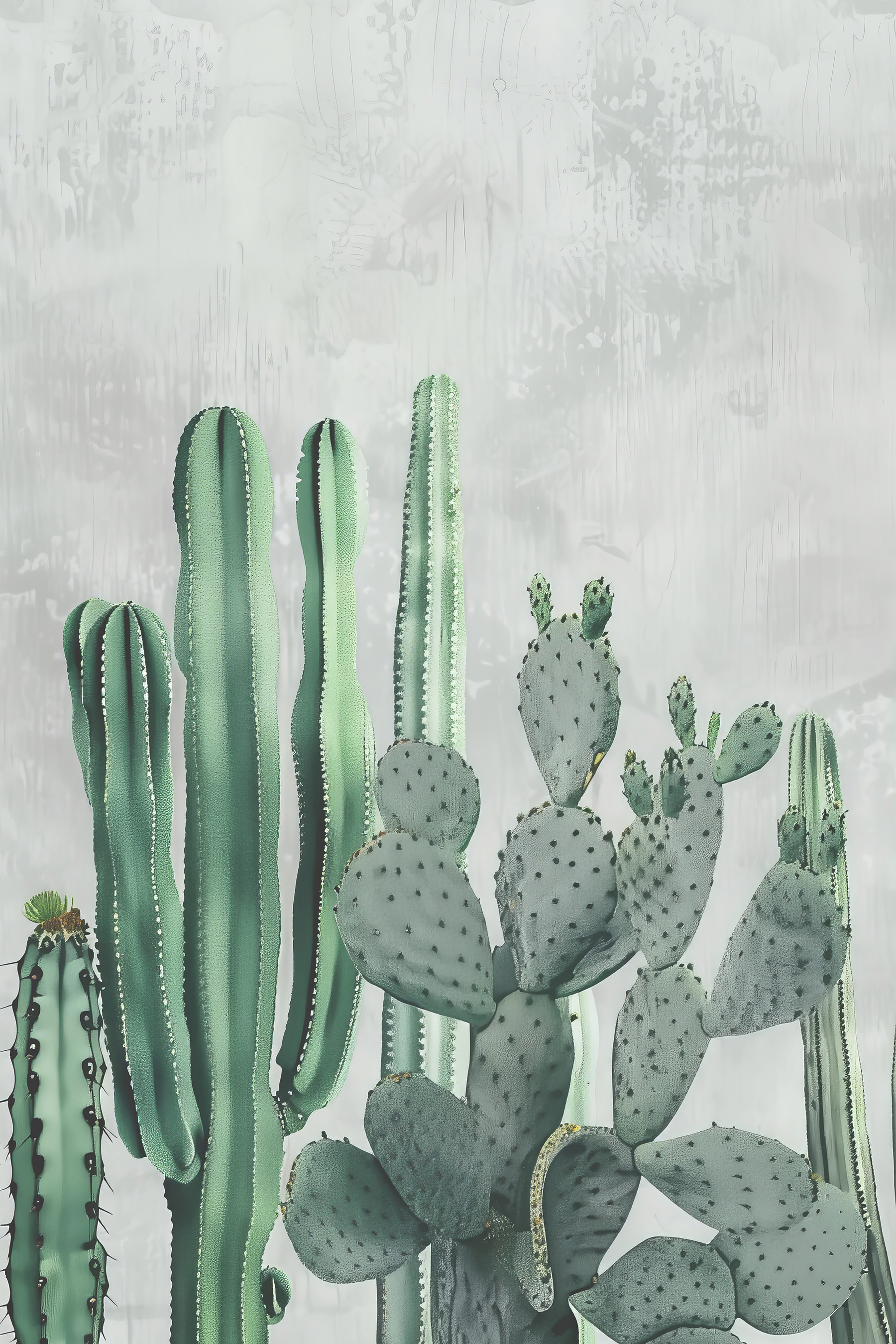 A group of cactuses in a row