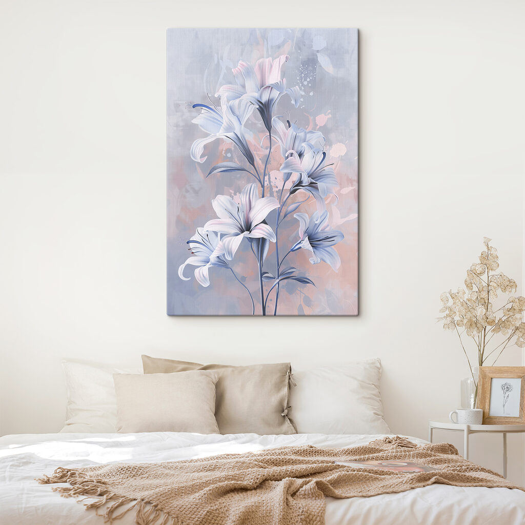 A painting of flowers on a wall A painting of flowers on a wall