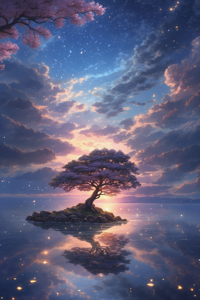 A tree on a small island in water A tree on a small island in water