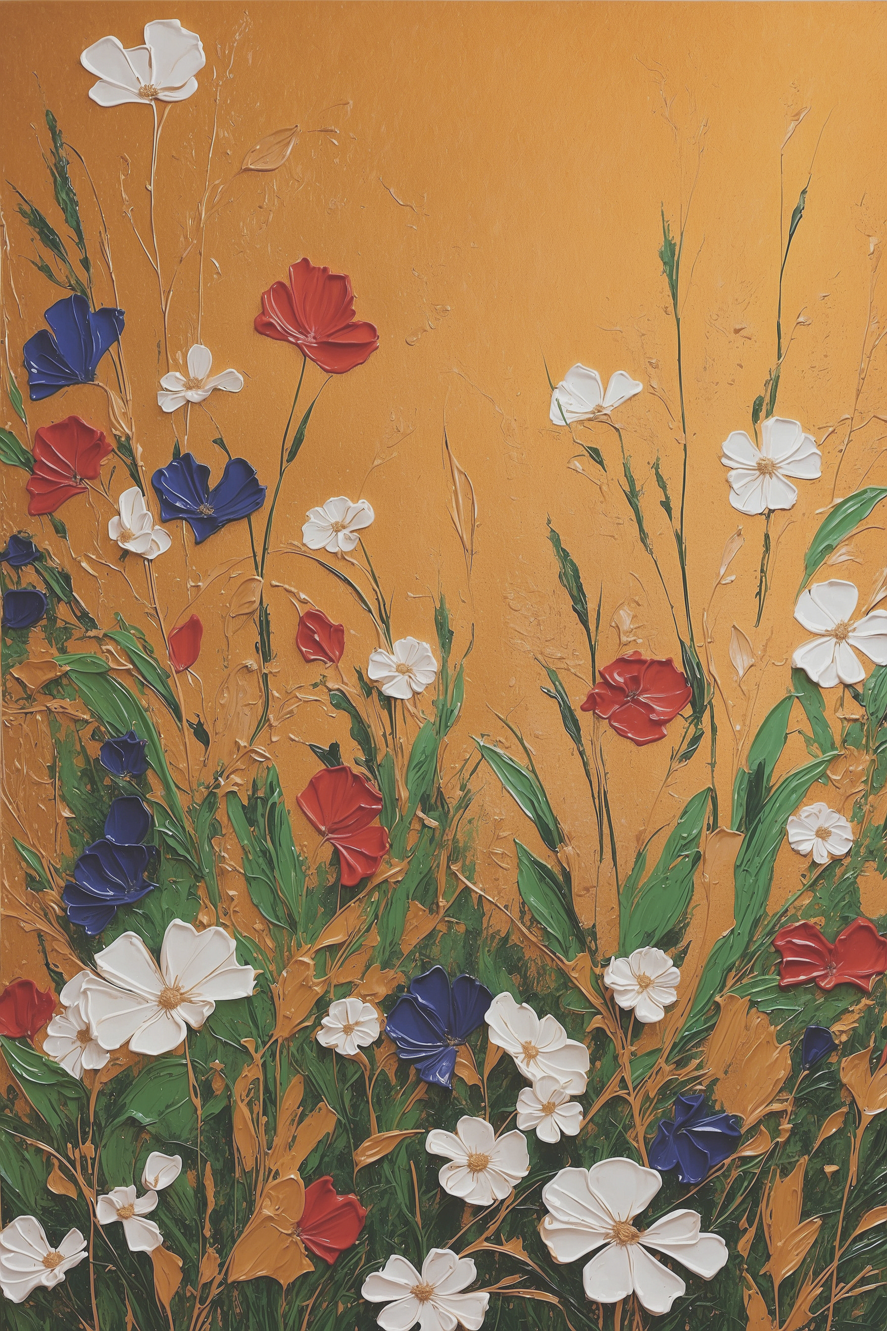 A painting of flowers on a wall