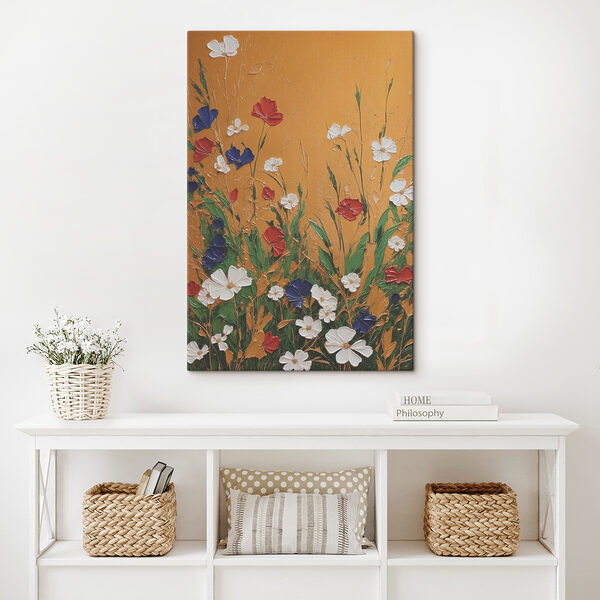 A painting of flowers on a wall