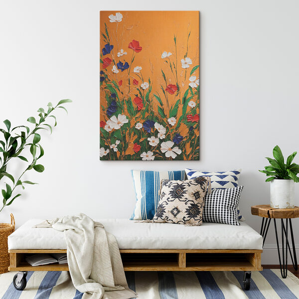 A painting of flowers on a wall