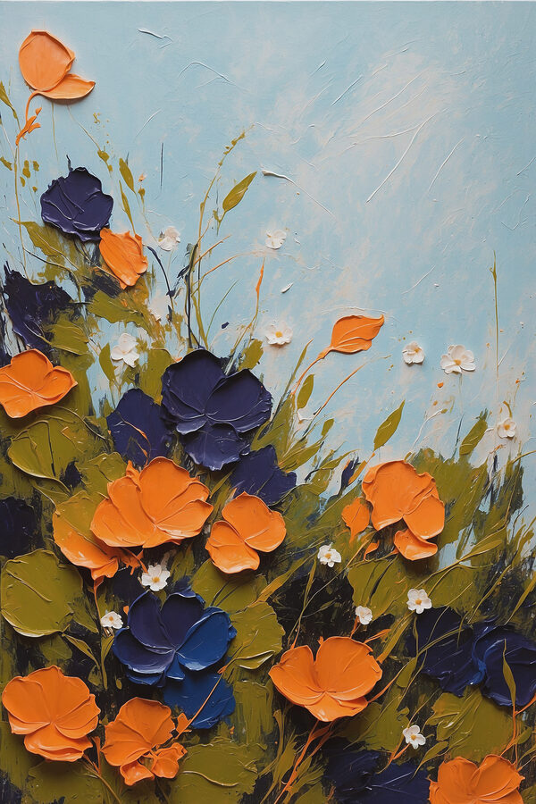 A painting of flowers and leaves