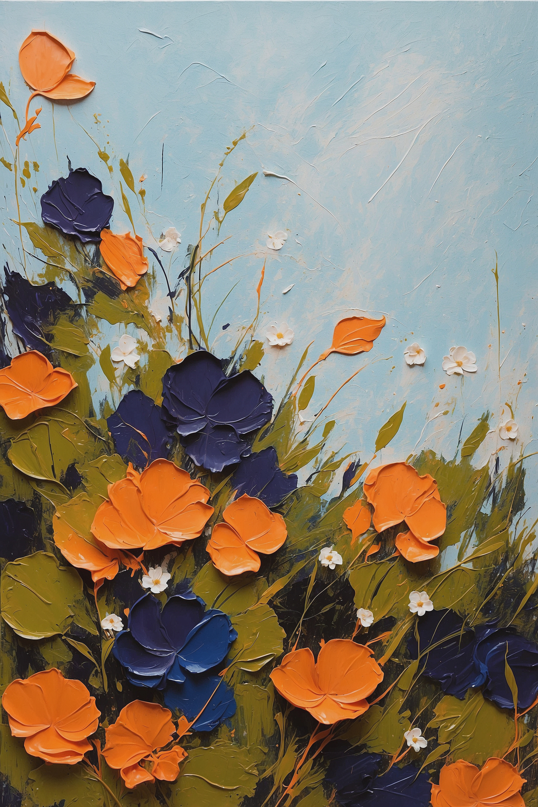 A painting of flowers and leaves