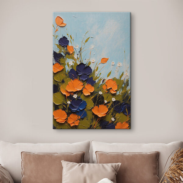 A painting of flowers and leaves