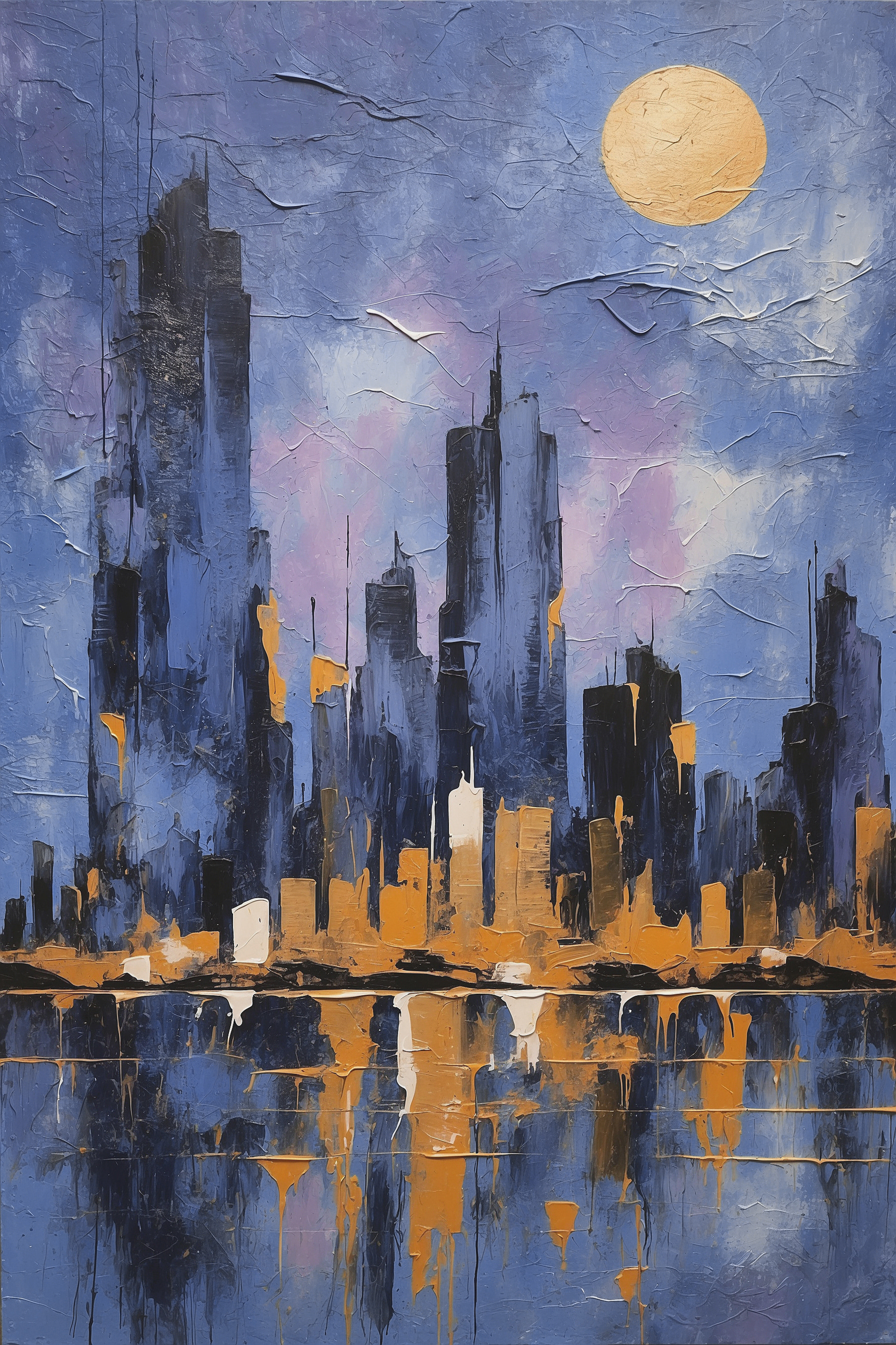 A painting of a city skyline A painting of a city skyline