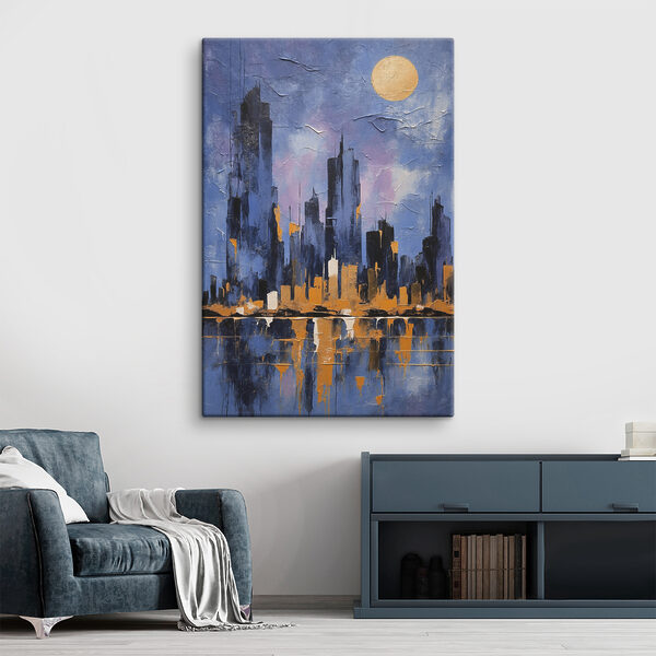 A painting of a city skyline A painting of a city skyline