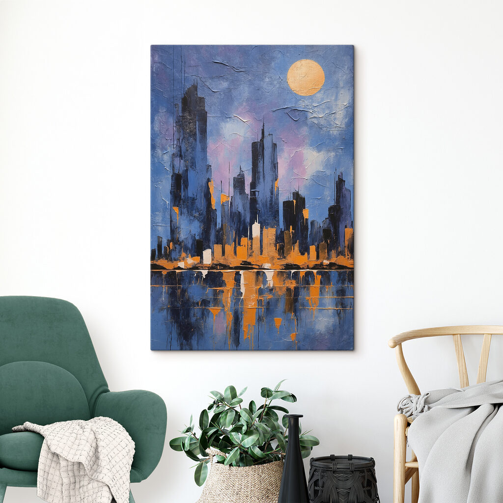 A painting of a city skyline A painting of a city skyline