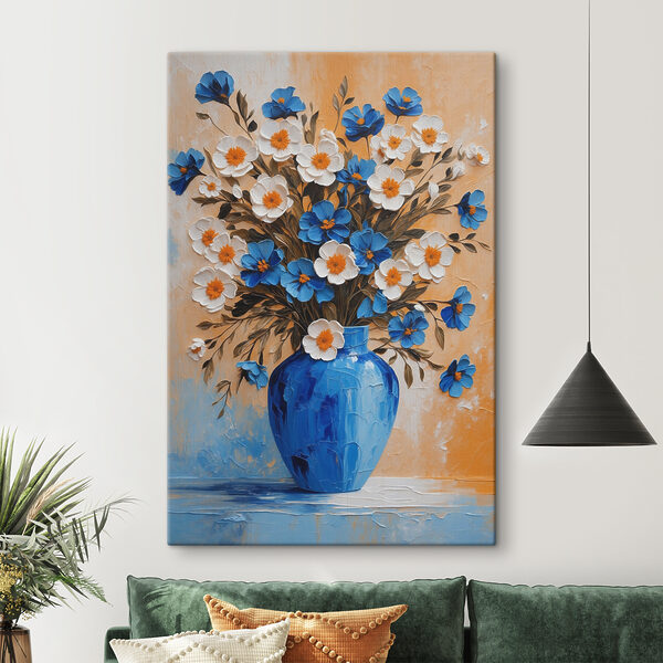 Quadri Quadri Un dipinto raffigurante dei fiori in un vaso blu (COD: s38584)