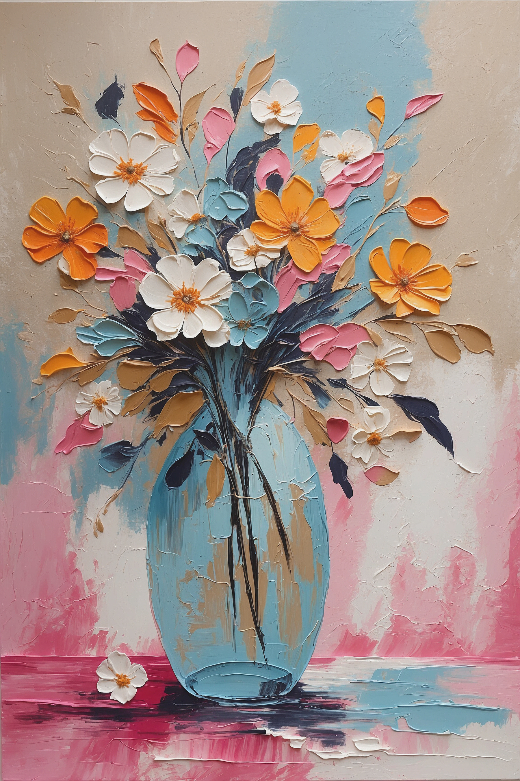 A painting of flowers in a vase