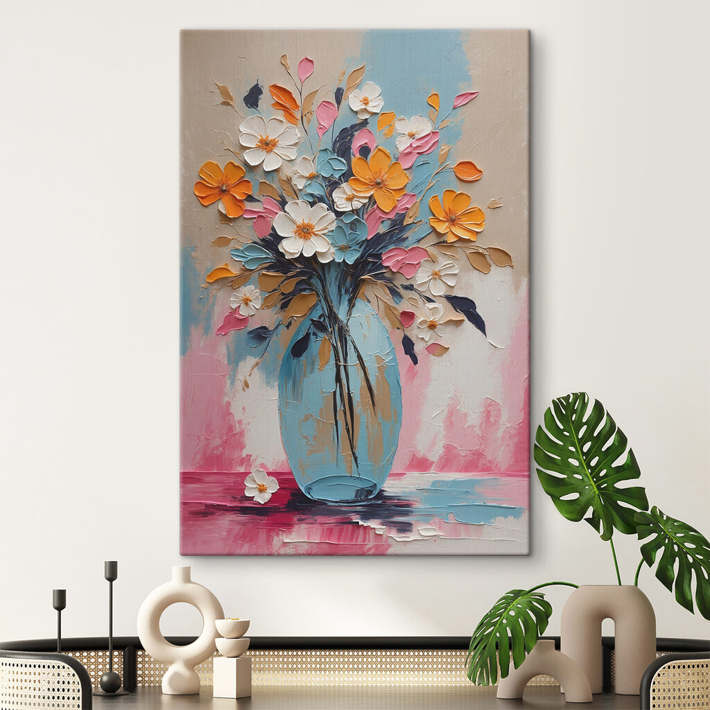 A painting of flowers in a vase