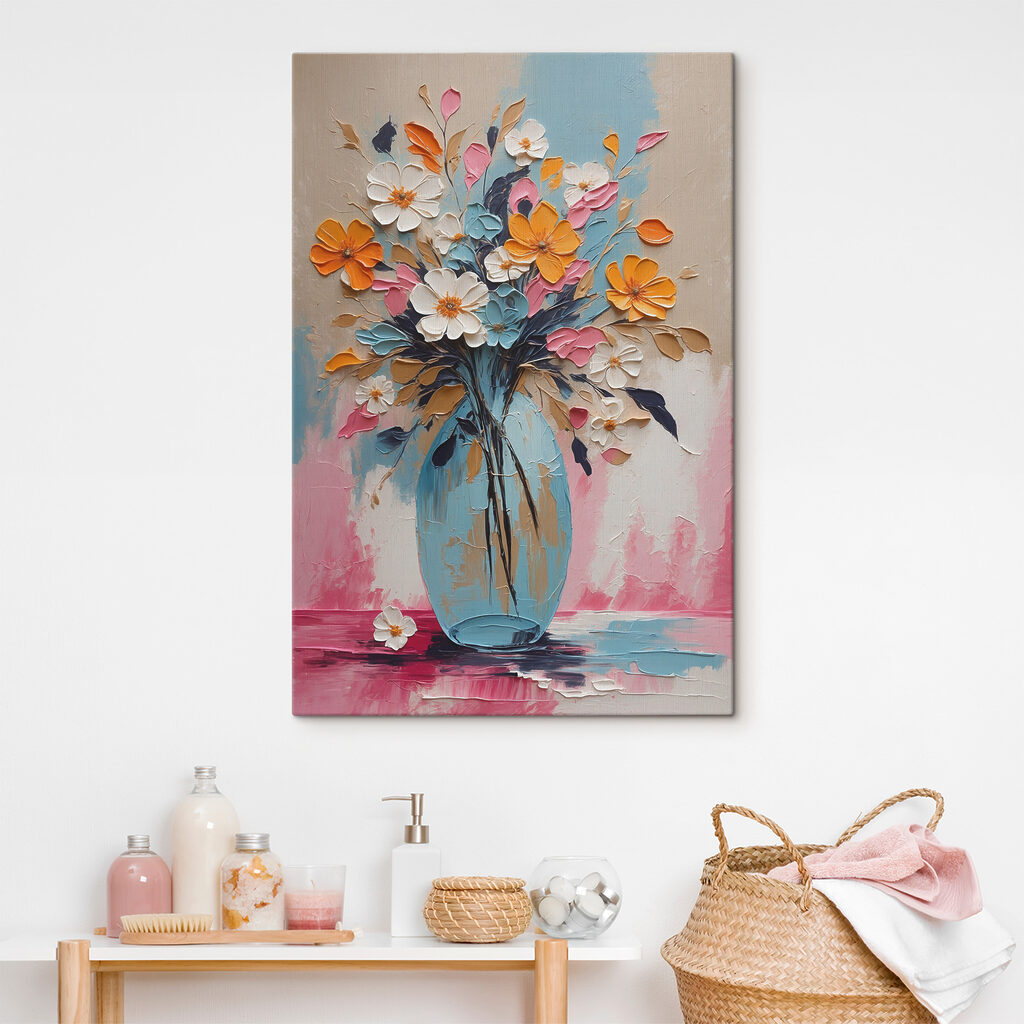 A painting of flowers in a vase