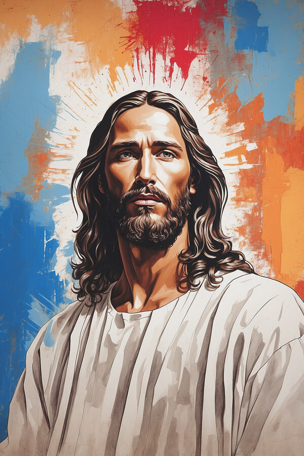 A painting of a man with long hair