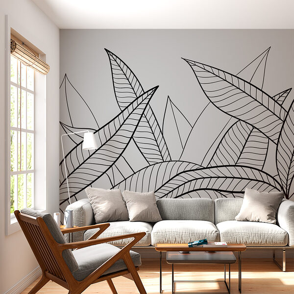 Un disegno in bianco e nero di foglie Un disegno in bianco e nero di foglie