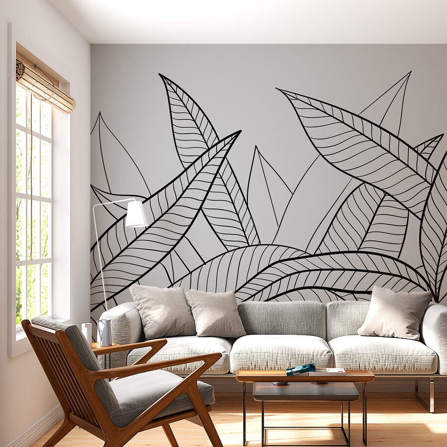 Un disegno in bianco e nero di foglie Un disegno in bianco e nero di foglie