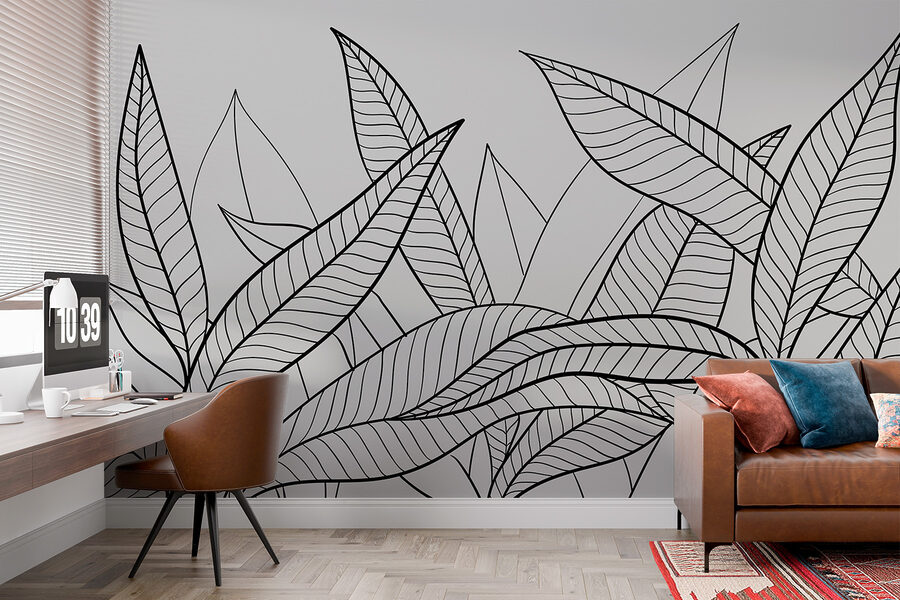 Un disegno in bianco e nero di foglie Un disegno in bianco e nero di foglie