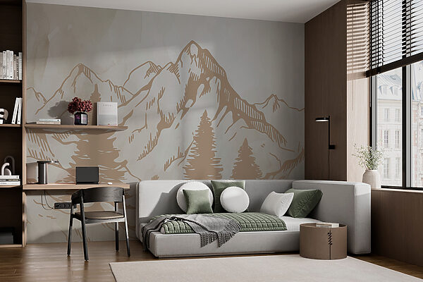 Un disegno di montagne e alberi Un disegno di montagne e alberi