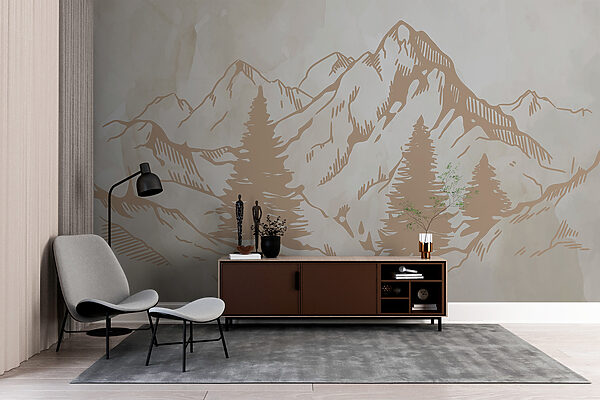 Un disegno di montagne e alberi Un disegno di montagne e alberi