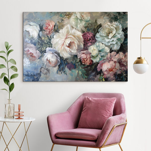 Quadri Quadri Un dipinto raffigurante dei fiori su sfondo blu (COD: s38646)