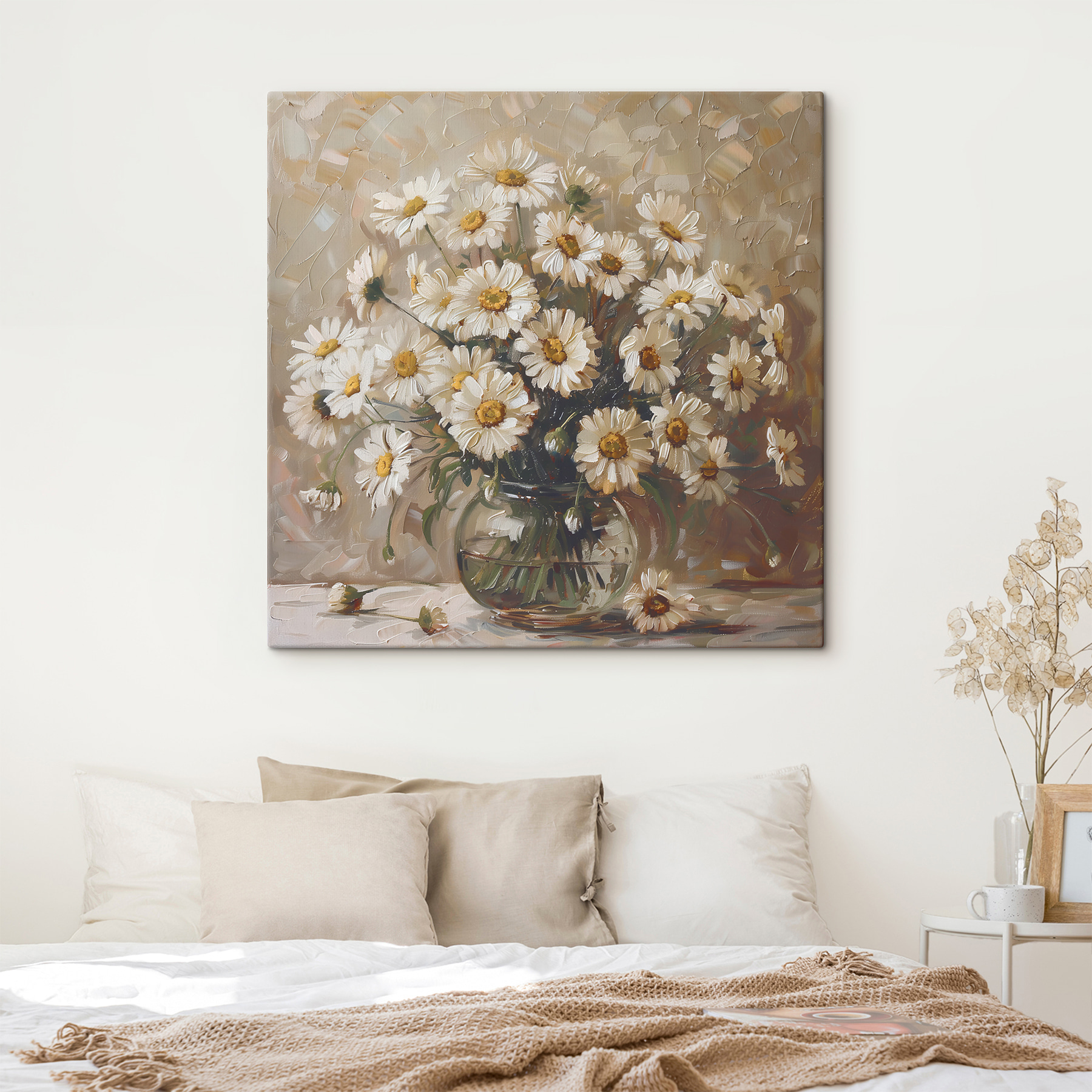 A painting of a vase of flowers
