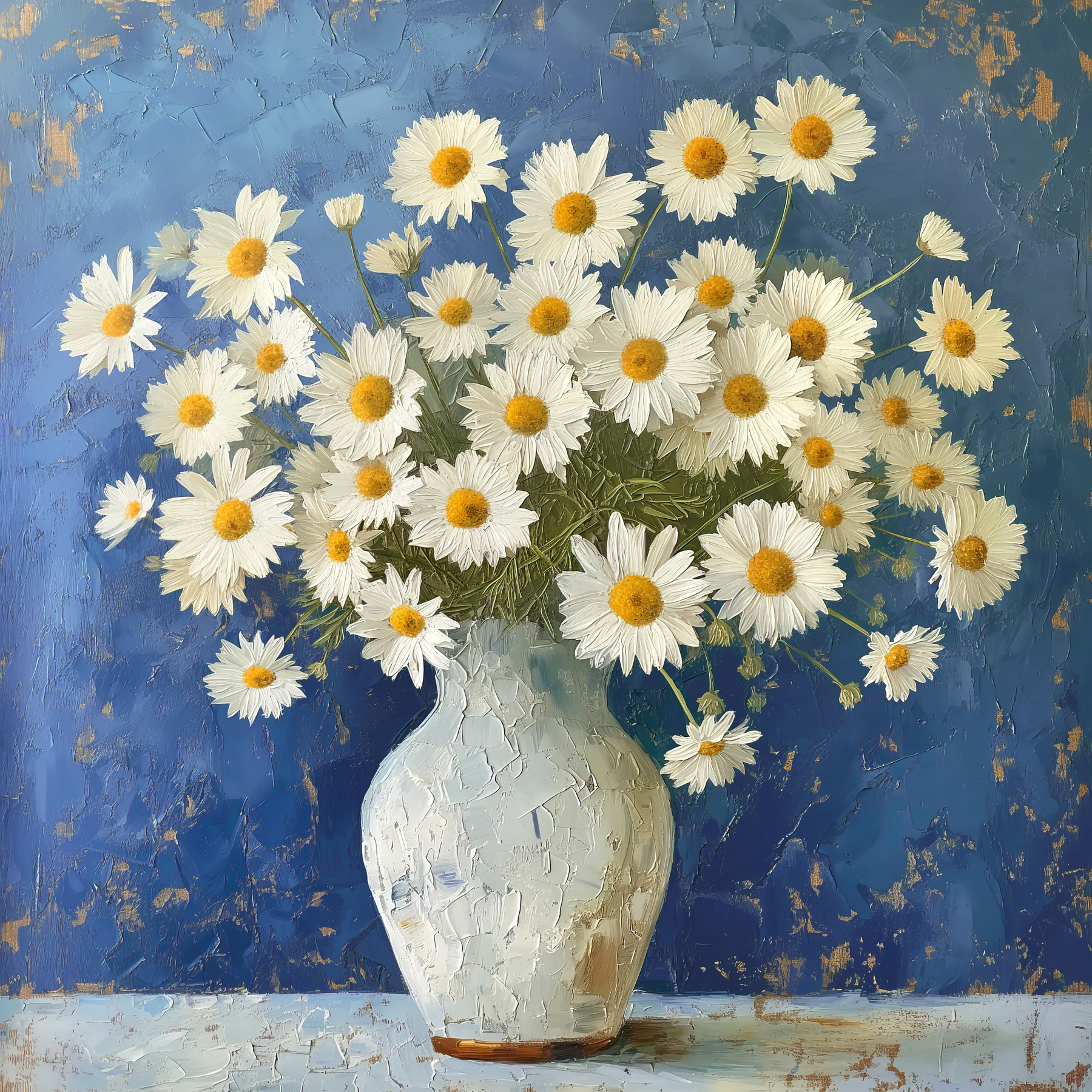 A painting of a vase of flowers