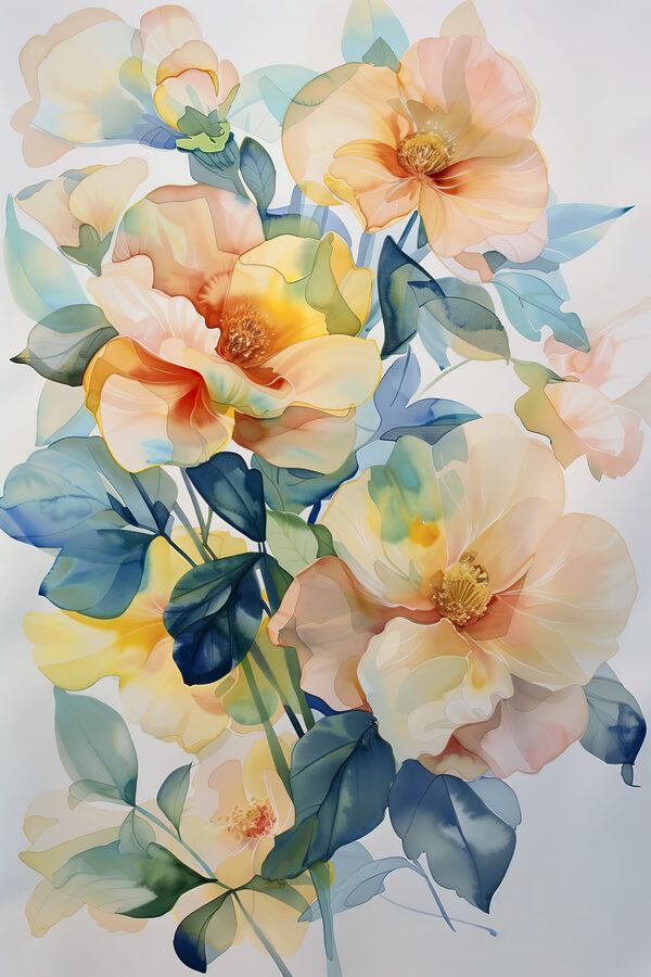 A painting of flowers and leaves A painting of flowers and leaves