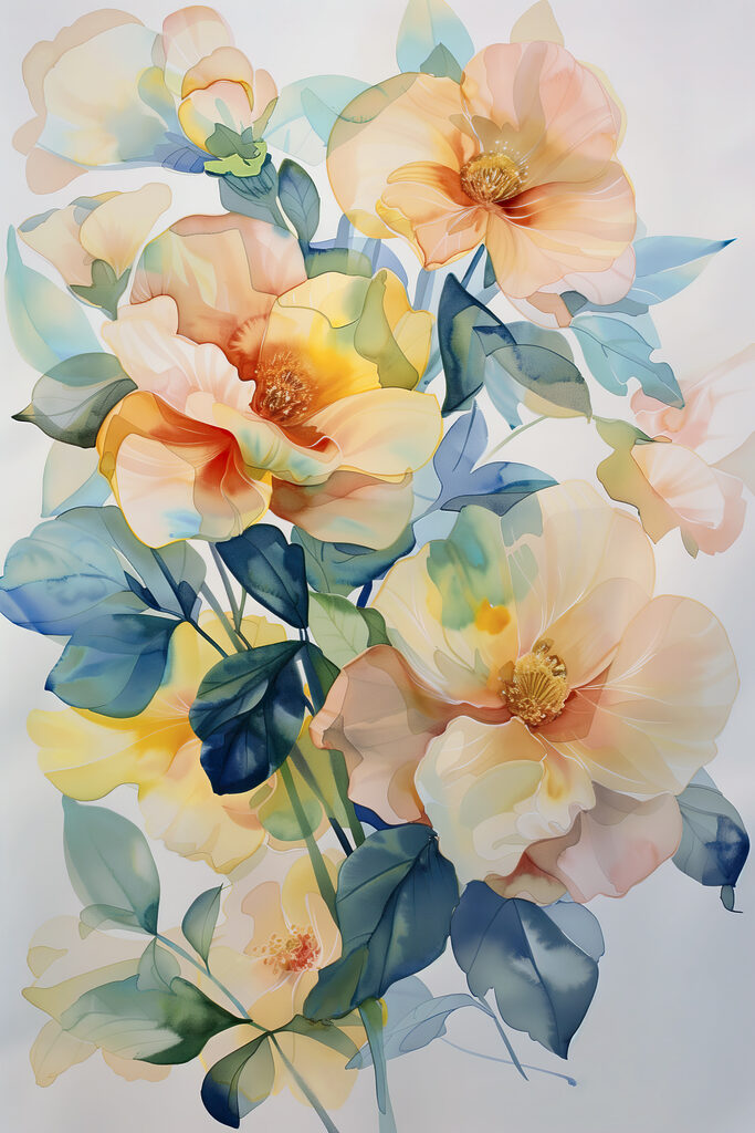 A painting of flowers and leaves A painting of flowers and leaves