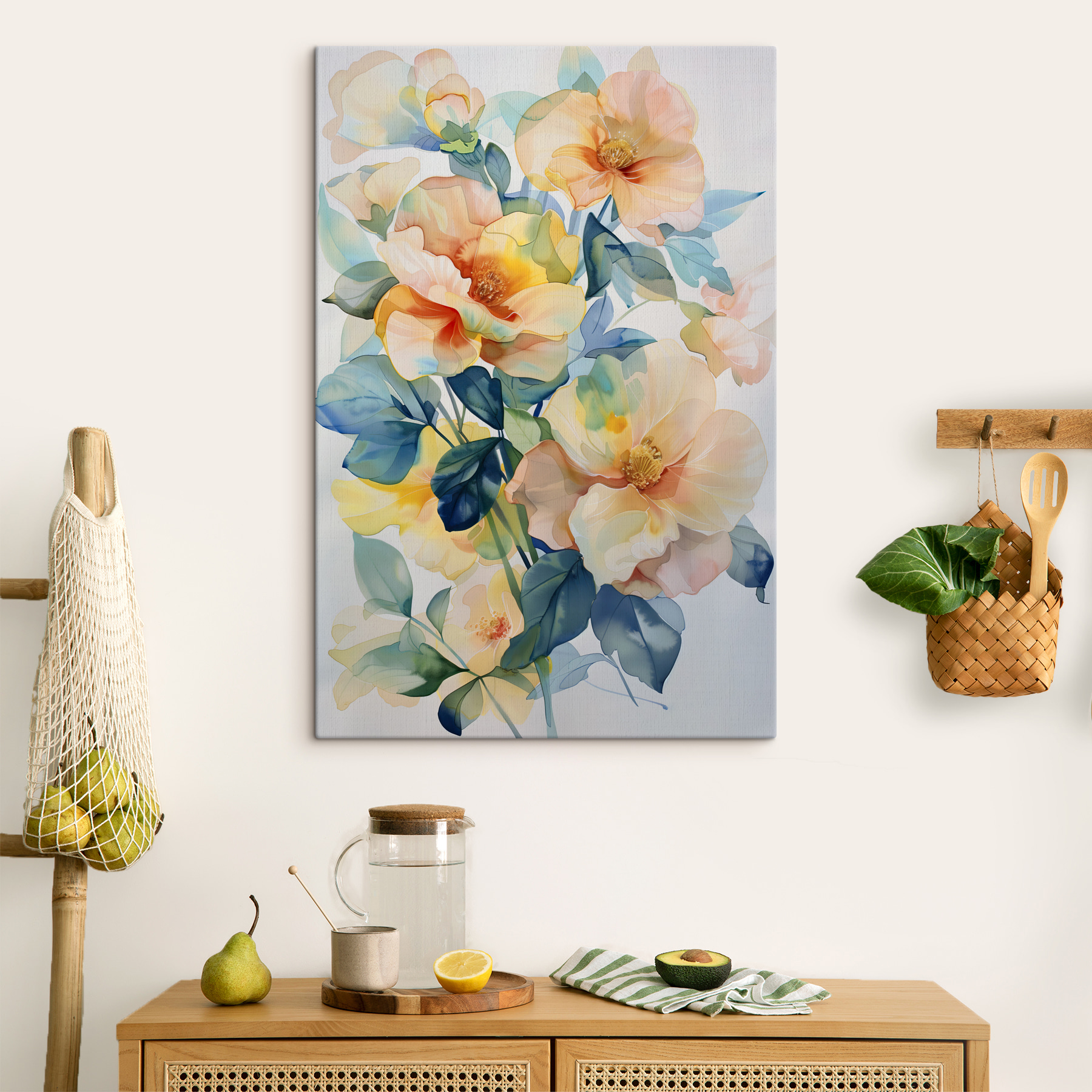 A painting of flowers and leaves A painting of flowers and leaves